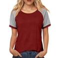 thumbnail image 5 of qucoqpe Summer Tops for Women Fashion Casual Color Block Crewneck Raglan Short Sleeve T-shirts Trendy Vacation Lightweight Blouses Loose Fit Tee, 5 of 5