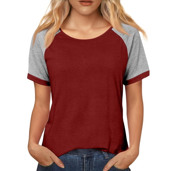 Maqroz Women's Casual Short Sleeve Top Color Block Raglan T-Shirt Crew Neck Loose Comfy Summer Tee Tops Basic Everyday Wear