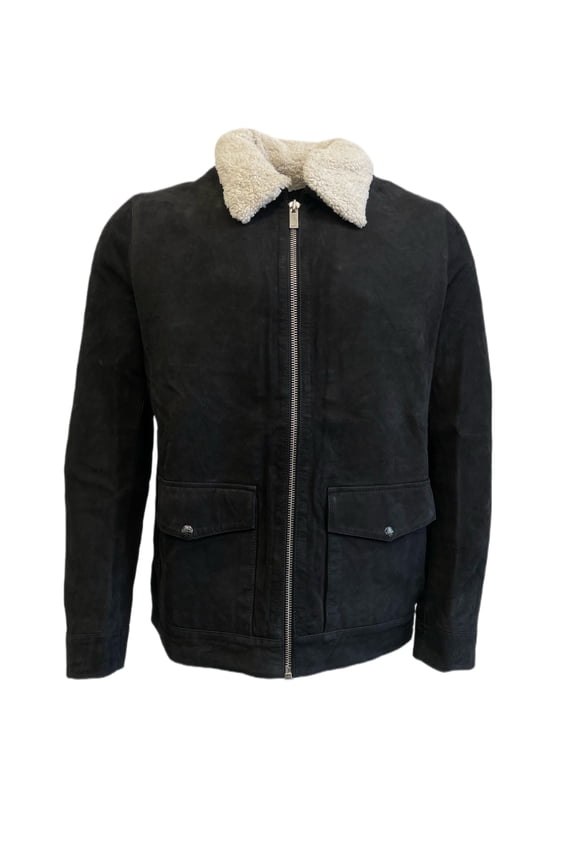 Men's Short Cow Leather Warm Jacket, Black, X-Large