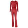 thumbnail image 4 of HOWPAY Women Sweater Set 2 Piece Solid Color Long Sleeve Knitted Hooded Sweater Top Wide Leg Pants Sweatsuits Casual Loose Fall Outfits Red S, 4 of 6