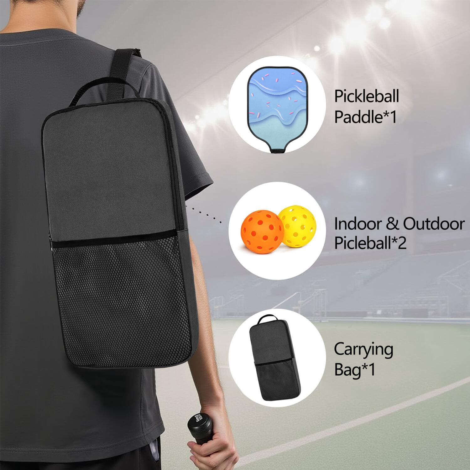Pickleball Paddles Set Of 1, Fiberglass Surface, Sweet Candy Print, 1 Paddle, 2 Balls & Bag