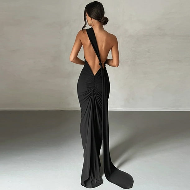 green emerald velvet dress Low Back Slip Dress - Black