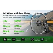 Yose Power 26 inch ebike conversion kit 48V500W rear motor with 48V13Ah lithium battery and wheel Cassette or Screwed option with integrated controller, LED display, PAS sensor electric bike hub motor