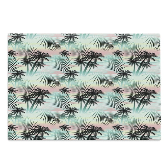Hawaii Cutting Board, Summer Season Palm Trees and Exotic Fern Leaves Abstract Colorful Background, Decorative Tempered Glass Cutting and Serving Board, Large Size, Multicolor, by Ambesonne