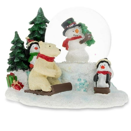 Cheerful Snowman, Polar Bear and Penguins Mini Snow Globe