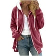 thumbnail image 6 of Busydd Womens Fleece Jacket Solid Color Long Sleeve Womens Winter Coat Casual Warm Hooded Womens Fleece Zip Up Jacket with Pockets XL, 6 of 9