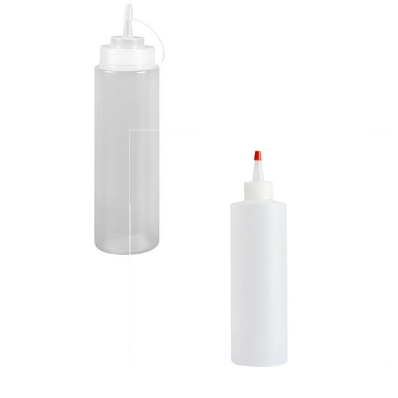 GBJHJIA 2 PCS Ketchup Squeeze Bottles with Lid - 24 OZ and 16 OZ Plastic Condiment Squeeze Squirt Bottles and Caps, for Ketchup, BBQ, Sauces, Syrup, Condiments, Dressings, Paint, BPA Free (Z）