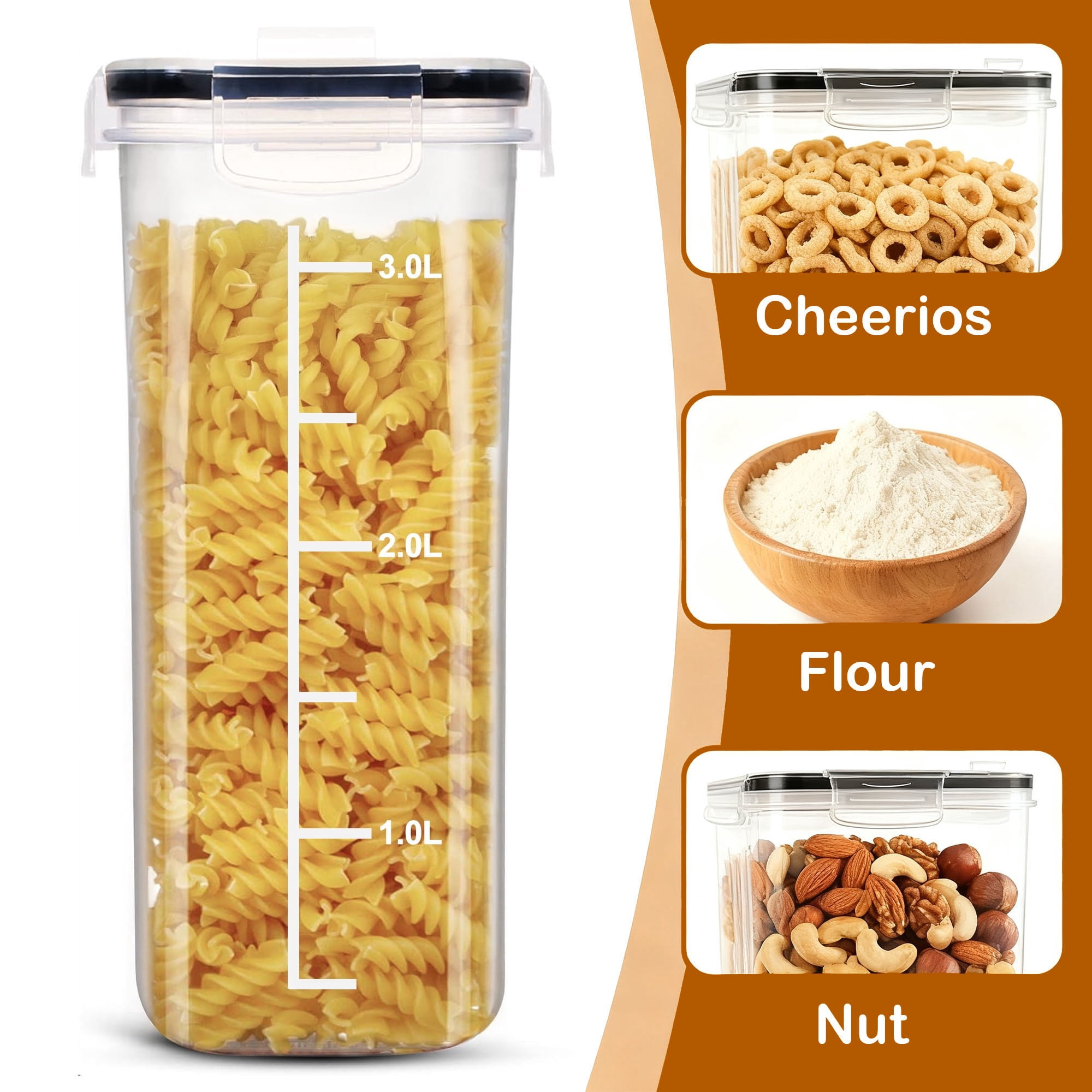 GARITIN Cereal Container, Airtight Food Storage Containers, Plastic Cereal Storage Containers with Lids, Cereal Dispenser Keeper for Dry Food, Kitchen Pantry Organization Containers, 135 fl oz
