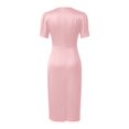 thumbnail image 4 of Casual Pleated Round Neck Short Sleeve Waist Midi Dress for Everyday Wear - Versatile Solid Color Womens Casual Dress, Pink, XXL, 4 of 5