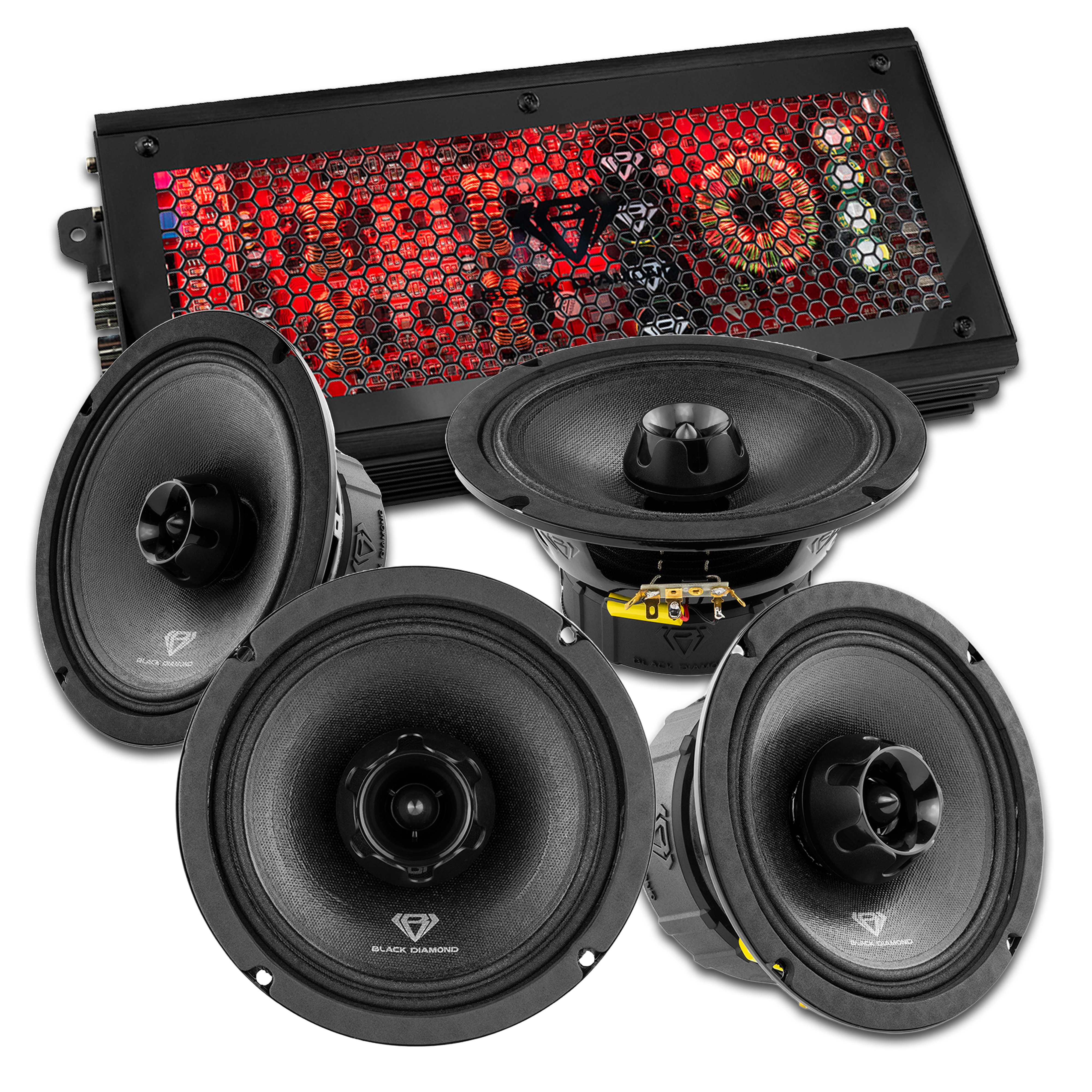 Black Diamond Car Audio 3200W 4CH Amp + 2x 8" + 2x 6.5" Mid Ranged