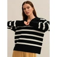thumbnail image 2 of Women'S Striped Sweater Long Sleeve V-Neck Pullover Autumn Sweater Top 2025 Black One Size, 2 of 8