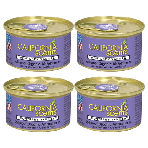 California Scents Car Air Freshener Home Office Scent Monterey Vanilla Spillproof Can 4 Pack