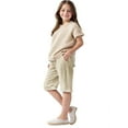 thumbnail image 4 of CYRBOKO Athletic Shorts for Boys, Knee&nbsp;Length Casual Loose Fit Solid Color Summer Shorts Beige Size 6-7 T, 4 of 8