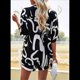 thumbnail image 1 of Conjunto Deportivo Informal de Verano de 2 Piezas con Blusa y Estampado Floral para Mujer, Larga, Botones, Color Negro, Talla L, 1 of 10