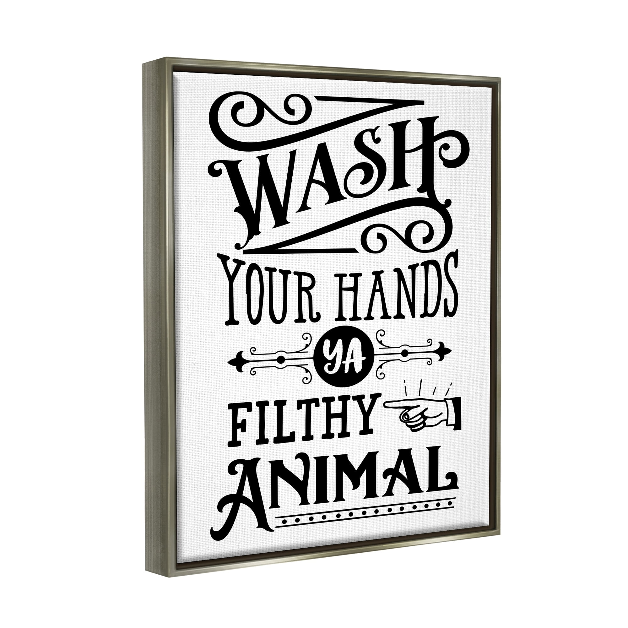 Stupell Industries Wash Your Hands Vintage Symbol Serif Typography Graphic Art Luster Gray Floating Framed Canvas Print Wall Art, Design by Lettered and Lined