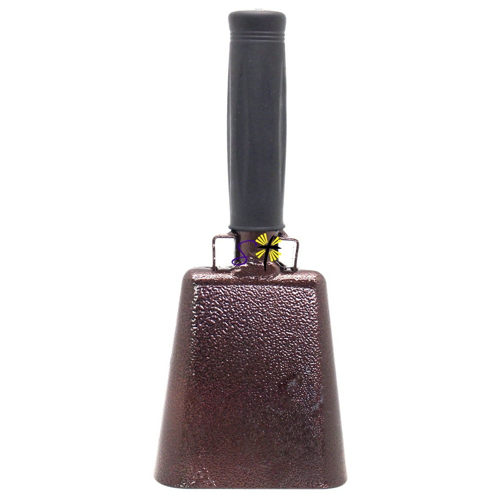 8.6 inch Brown Bell Black Handle Cowbell with Stick Grip Handle Used