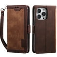 thumbnail image 2 of Wallet Case for iPhone 14,Decase Double Color Retro Style Protective PU Leather Folio Cover with Card Holder & Hand Strap,Men Women Stylish Flip Case,for Apple iPhone 14 - Brown, 2 of 6