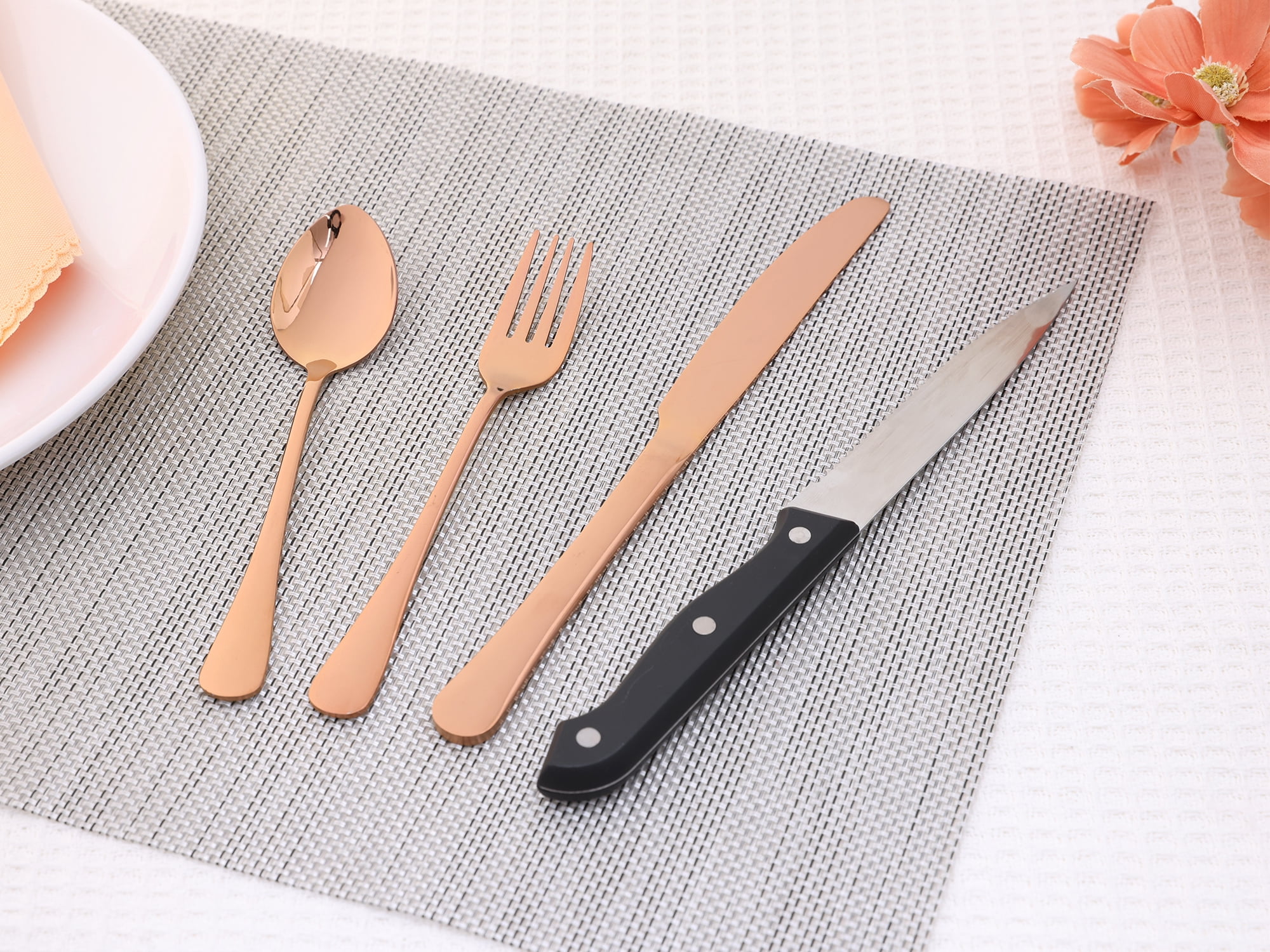 Unique Bargains Stainless Steel Flatware Set Rose Gold 24 Pcs