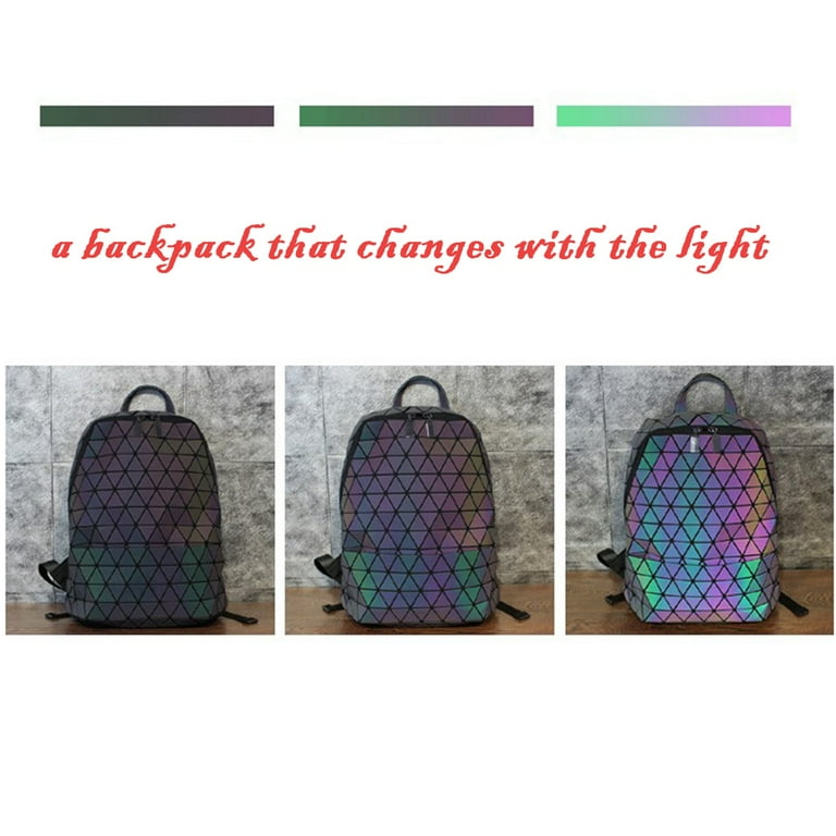 WEIJU Mini Geometric Luminous Backpack Fashion Lattice Holographic Reflective Shoulder Bag Women Lingge Leather School Bag Women s