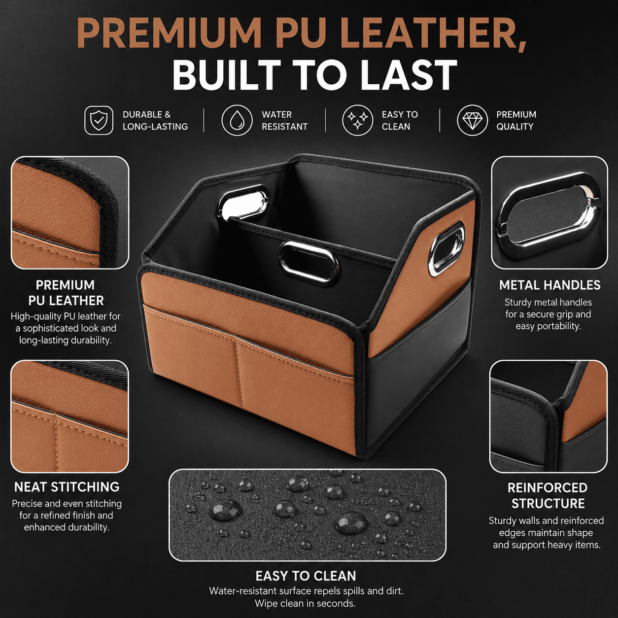 Noaman Leather Car Seat Organizer with 6 Compartments, 3 Handles, Multipurpose