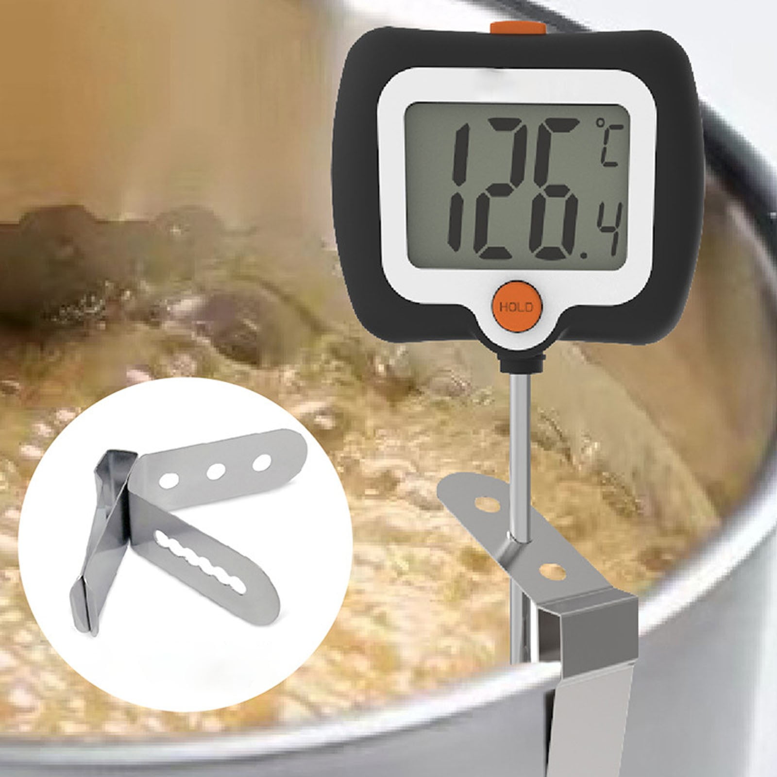 ZFSBZBS Long Digital Candy Thermometer with Pot Clip,Deep Fry Thermometer,Rotating Display, Best Instant Read Food Meat Thermometer for Candy Making or Deep Frying,Black