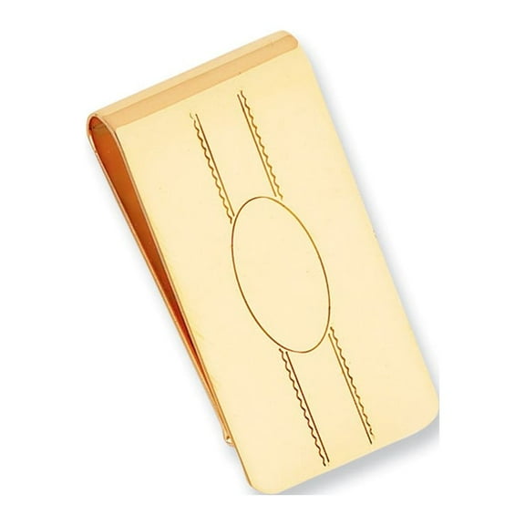 Gold-plated Kelly Waters Engraveable Oval Center Money Clip; for Adults and Teens; for Women and Men