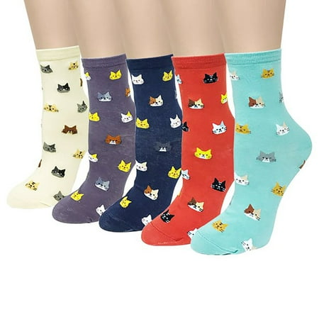 

JeashCHAT Women s Cute Animal Socks Cat Dog Casual Sock Funny Novelty Colorful Lovely Ankle Sox 5 Pairs