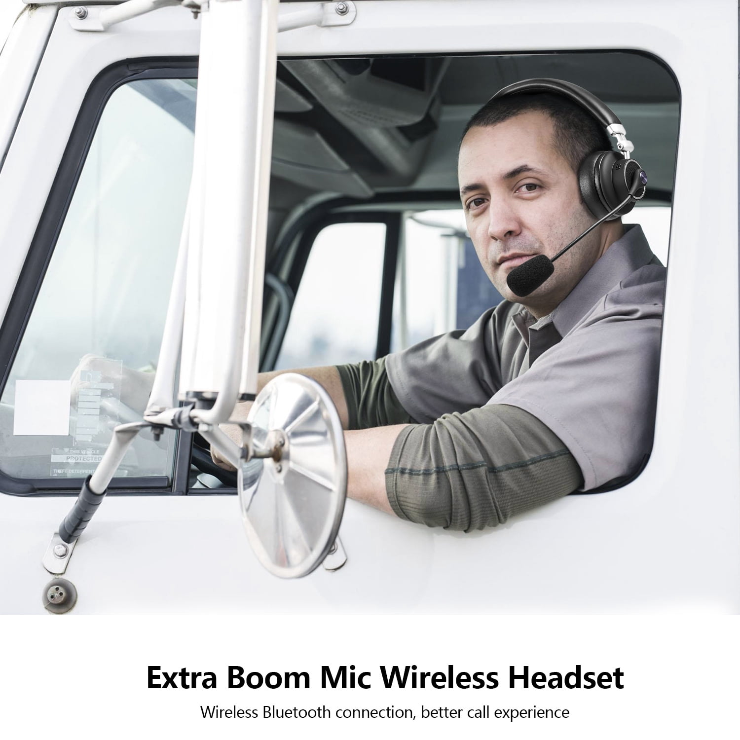 Trucker Bluetooth Headset/Office Wireless Headset with Extra Boom Noise Reduction Microphone, over the Head Headphone On Ear Car Bluetooth Headphones for Cell Phone, Skype, Truck Driver, Call Center