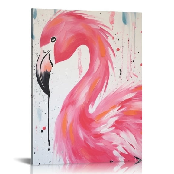 COMIO Flamingo Canvas Wall Art Pink Bird Framed Painting Stretched and Framed Artsy Romantic Wall Paintings Girlfriend gift for Living Room Bedroom Bathroom Office Wall Decor
