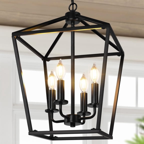 Black Farmhouse Chandelier, 4 Light Warm White