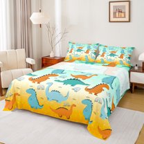 Homewish Kawaii Dinosaur 3pcs Twin Sheet Sets for Children Teens Girls,Cute Animal Twin Fitted Sheet,Cartoon Rainbow Breathable Flat Sheet,Super Cozy Room Decor