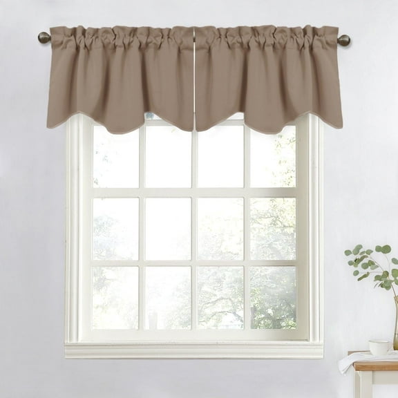 NICETOWN Blackout Curtain Valances for Bedroom, Rod Pocket Scalloped Window Valance Thermal Insulated Privacy Valance Curtain for Kitchen, Cappuccino, 52"x18", Set of 2