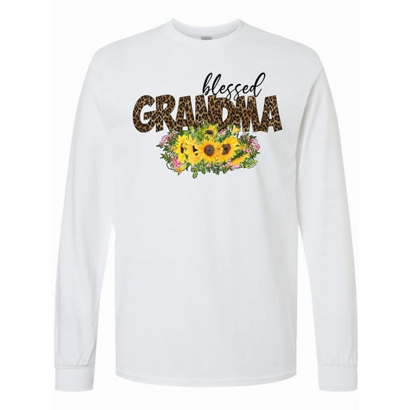 Inktastic Blessed Grandma Sunflowers and Leopard Print Long Sleeve T-Shirt
