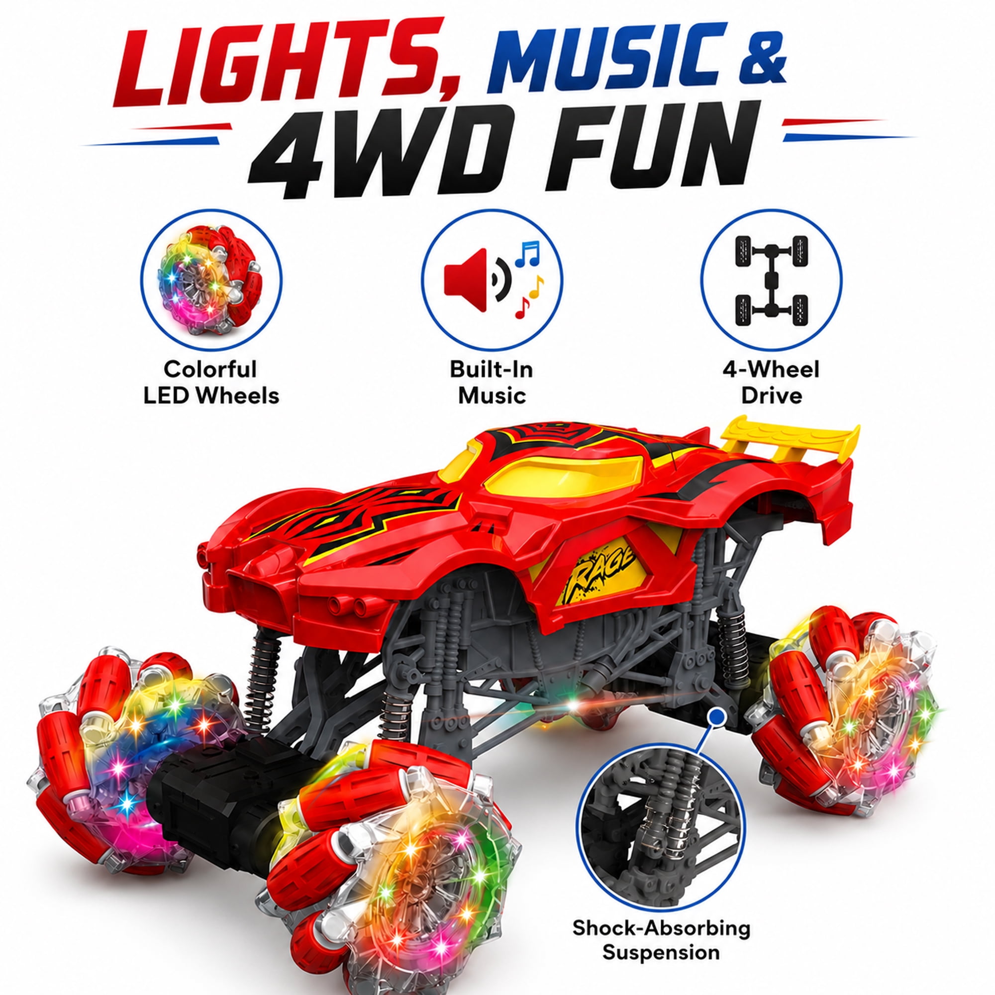 Remote Control Stunt Car for Kids, 1:16 4WD RC Monster Truck with 360° Spin, Sideways Drift, Omnidirectional Wheels