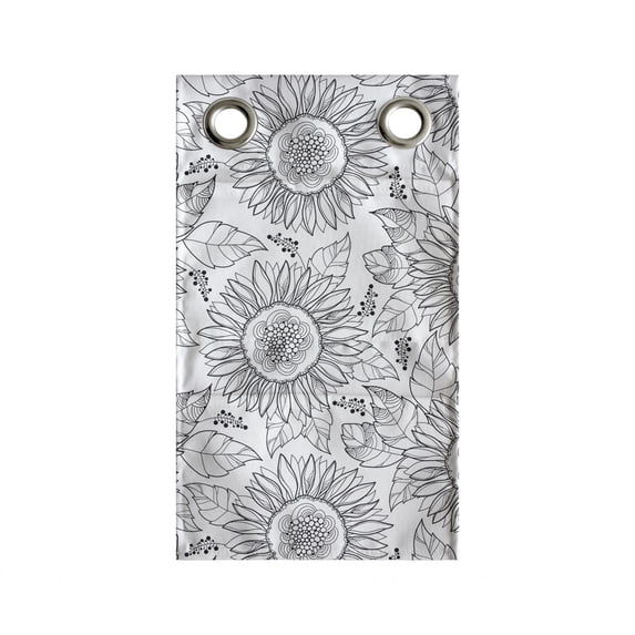 Floral Hanging Pocket Organizer, Pencil Drawn Sketchy Sunflower or Helianthus Flower Interpretations, Printed Polyester Storage Bag with Pockets, 9" x 16", Charcoal Grey and White