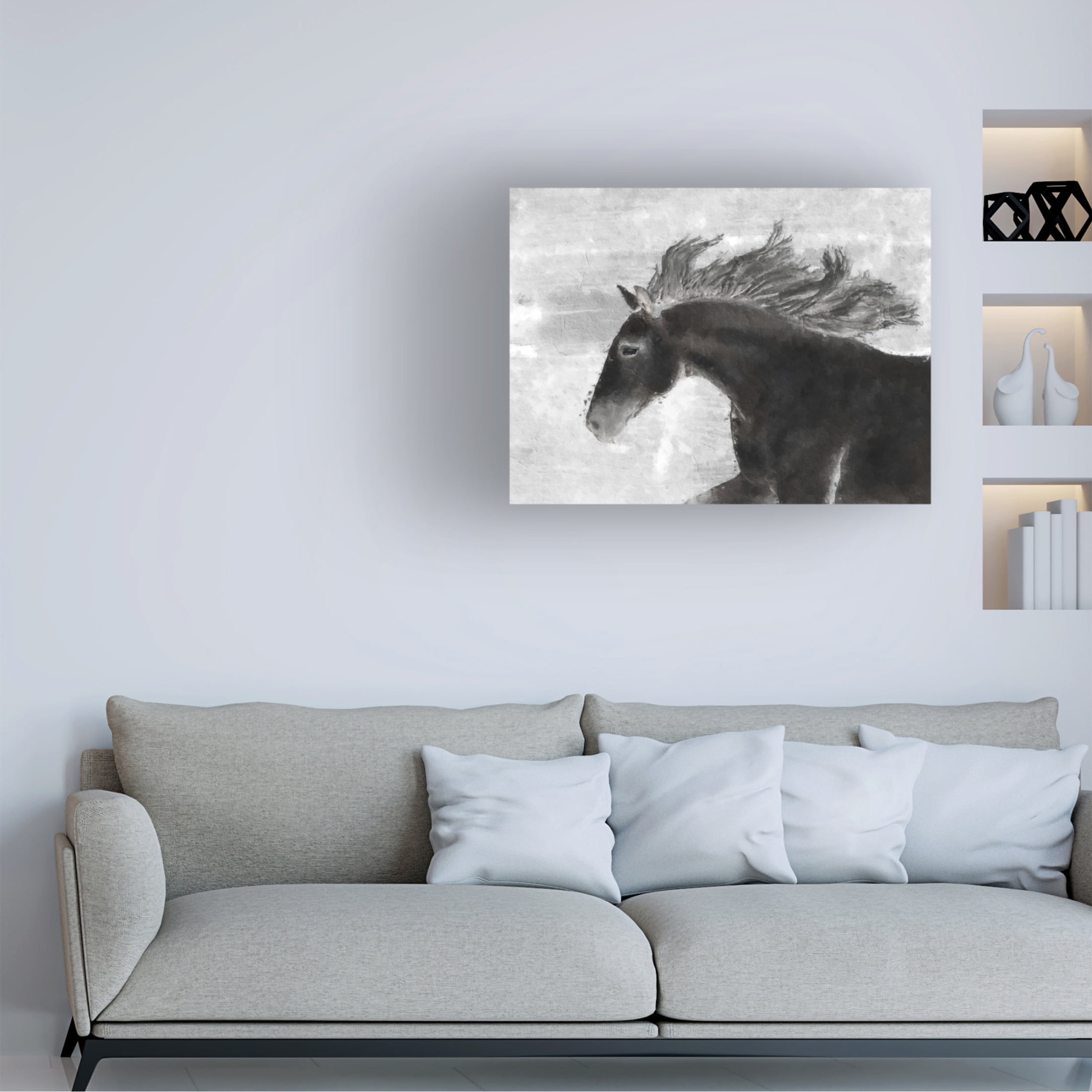Canvas Wall Art - Sasha 'Black Horse' Wall Art for Living Room, Bedroom, or Office Décor by Trademark Fine Art - 24 x 18 Inches