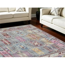 HomeRoots 550559 8 x 10 ft. Floral Distressed Non Skid Rectangle Area Rug, Ivory, Gray & Red