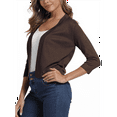 thumbnail image 3 of Women's Cropped Cardigan 3/4 Sleeve Spring Fall Sweater Solid Color Light Coffee S, 3 of 7