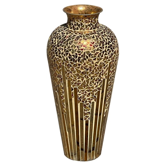 DecorShore 22" Iron Base Vase with Glass Mosaic Tiles Overlay- Multi Golden Sands