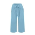 thumbnail image 3 of Audhol Womens Capri Pants, Flowy Linen Pants Women Wide Leg Tie Knot Pants Loose Beach Pants High Waisted Trousers with Pockets Wide Leg Capri Pants for Women Blue M, 3 of 9