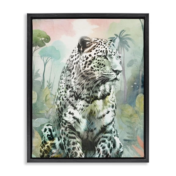 Stupell Industries Leopard Gazing in Jungle Animals Painting Black Floater Framed Canvas Art Print Wall Art, 17 x 21