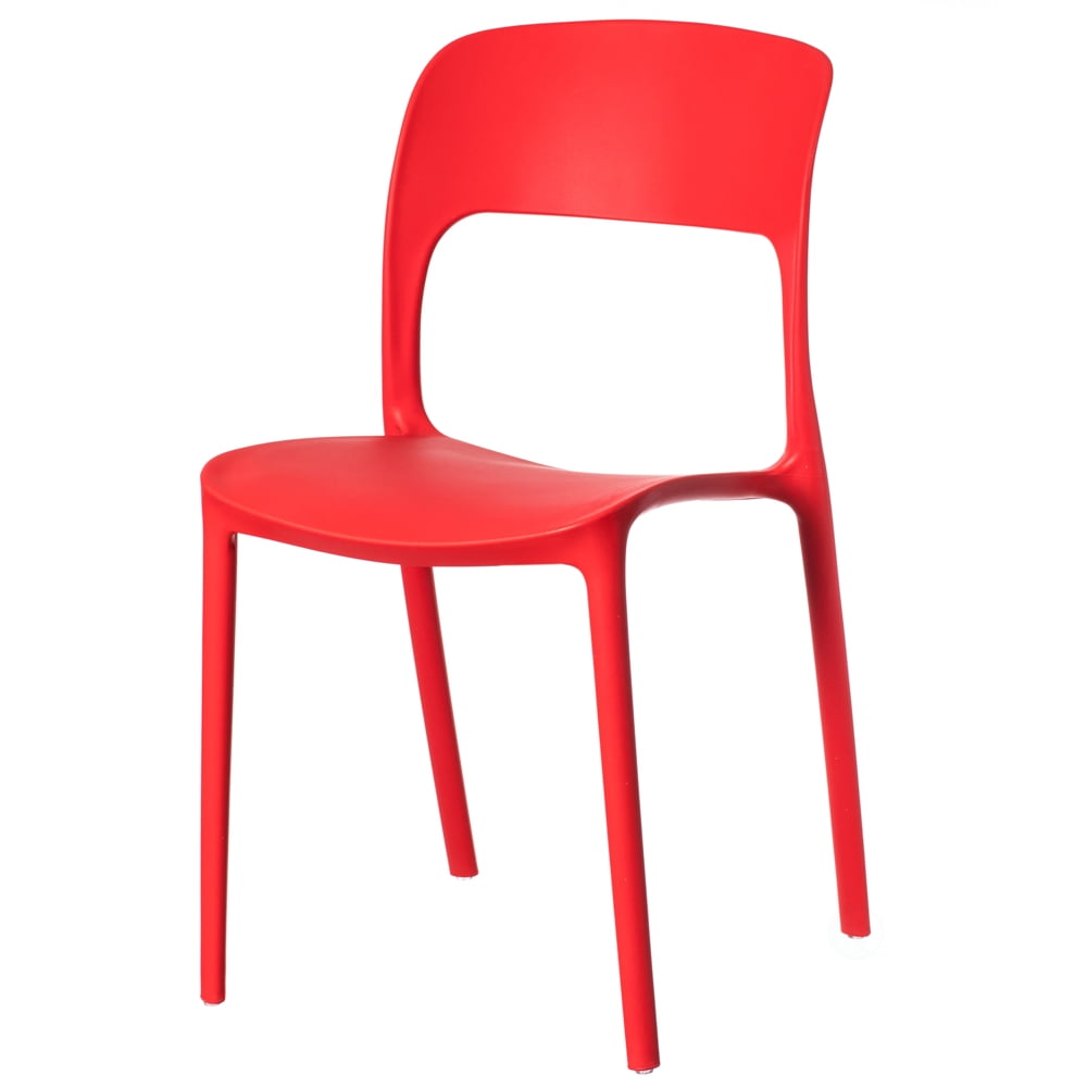Modern Plastic Outdoor Dining Chair with Open Curved Back, Red
