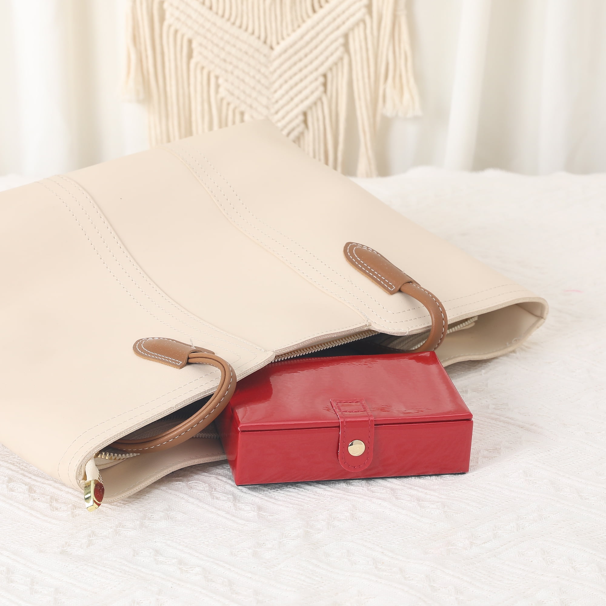 Unique Bargains Travel Jewelry Box Portable Organizer Case with Mirror Red