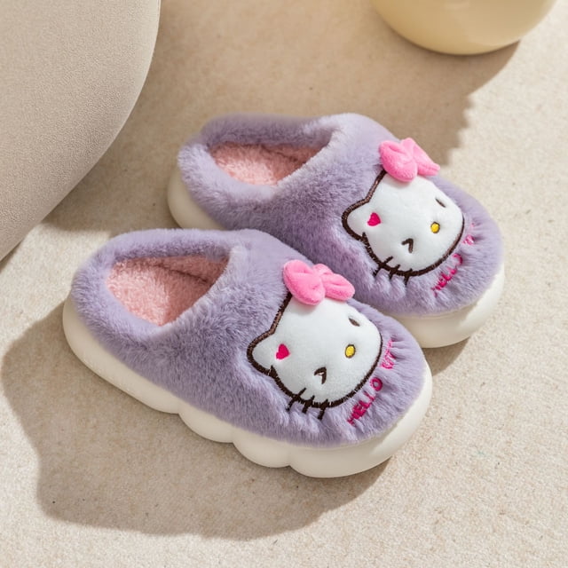 Zapatillas Kawaii Sanrio Hello Kitty para niñas, pantuflas antideslizantes, cálidas, dibujos animados, Anime, hogar, otoño e invierno, regalos de felpa