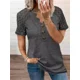 thumbnail image 3 of Camiseta de manga corta con cuello en V de encaje calado para mujer, Tops elegantes con decoración de tres botones, camisetas informales para viajeros de oficina, 2024, 3 of 4