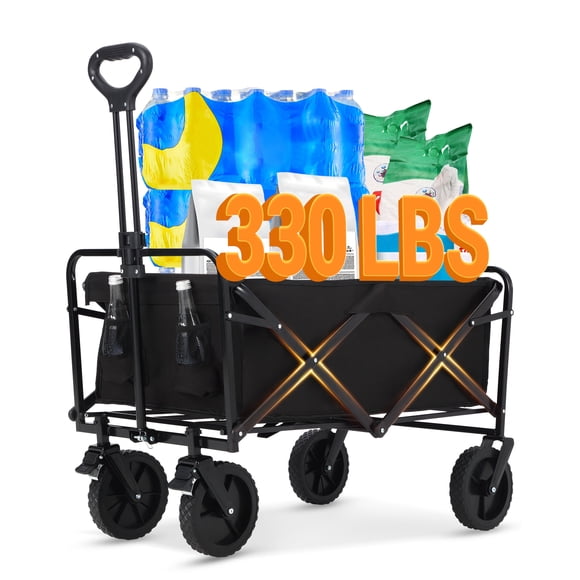 Carro utilitario plegable con ruedas todoterreno de PVC de 7 pulgadas, capacidad de 100 L y soporte de hasta 220 lb, diseñado para compras, excursiones y actividades al aire libre