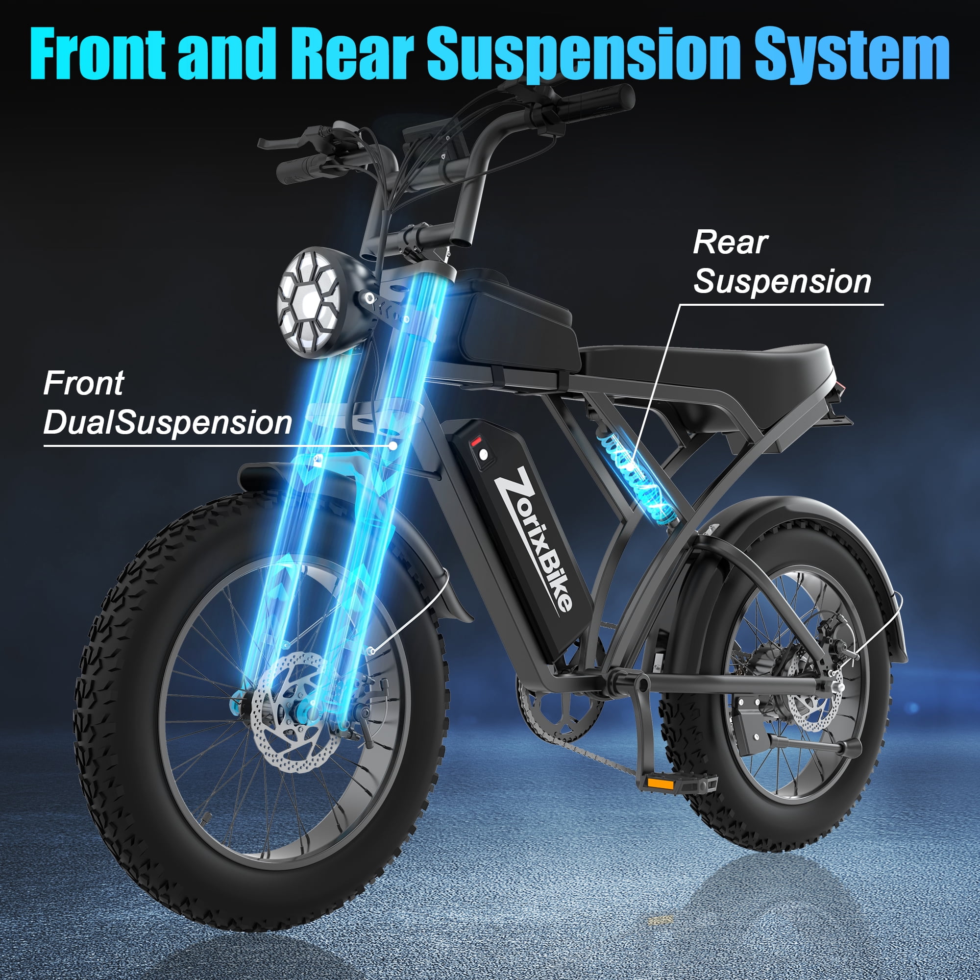 Z6 Upgraded Electric Bike 48V 20Ah Battery 1500W Peak Motor 20-inch Wide Tire E-Mountain Bike Max Speed 31 mph Full Suspension Adult E-Bike UL 2849 Certified For Riders 15 Years and Older