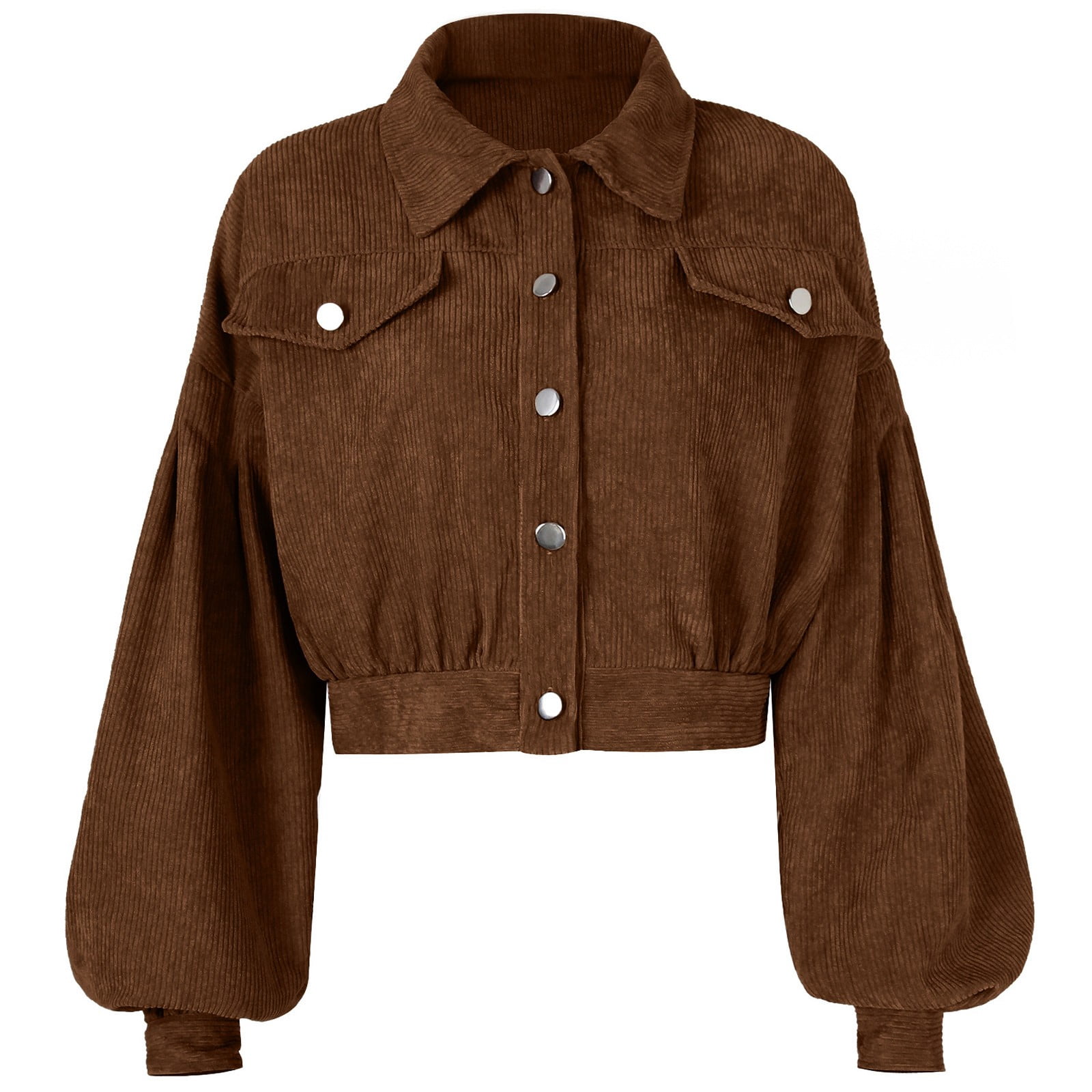 HAiming Womens Cropped Corduroy Jackets Lapel Long Sleeve Button 