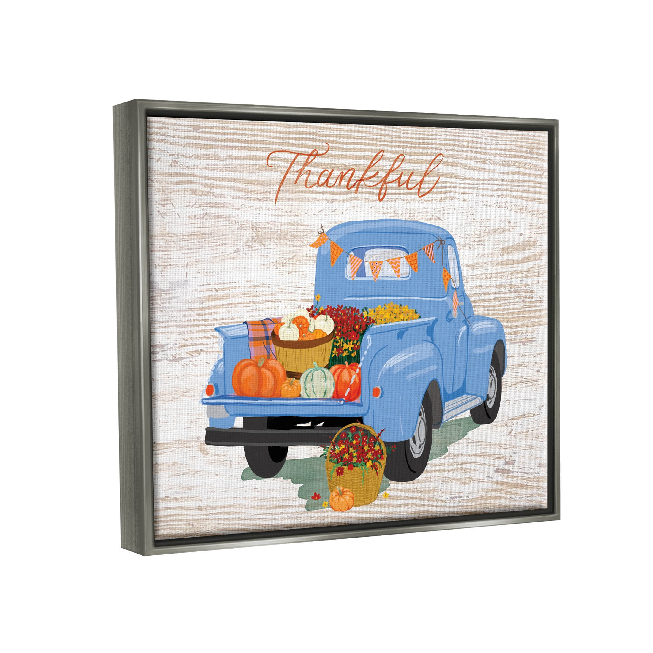 Thankful Farmhouse Harvest Truckload Holiday Graphic Art Luster Gray Framed Art Print Wall Art