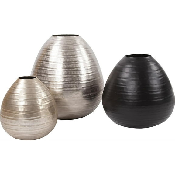 HOWARD ELLIOTT Vase Contemporary European Teardrop Medium Chiseled Matte Black